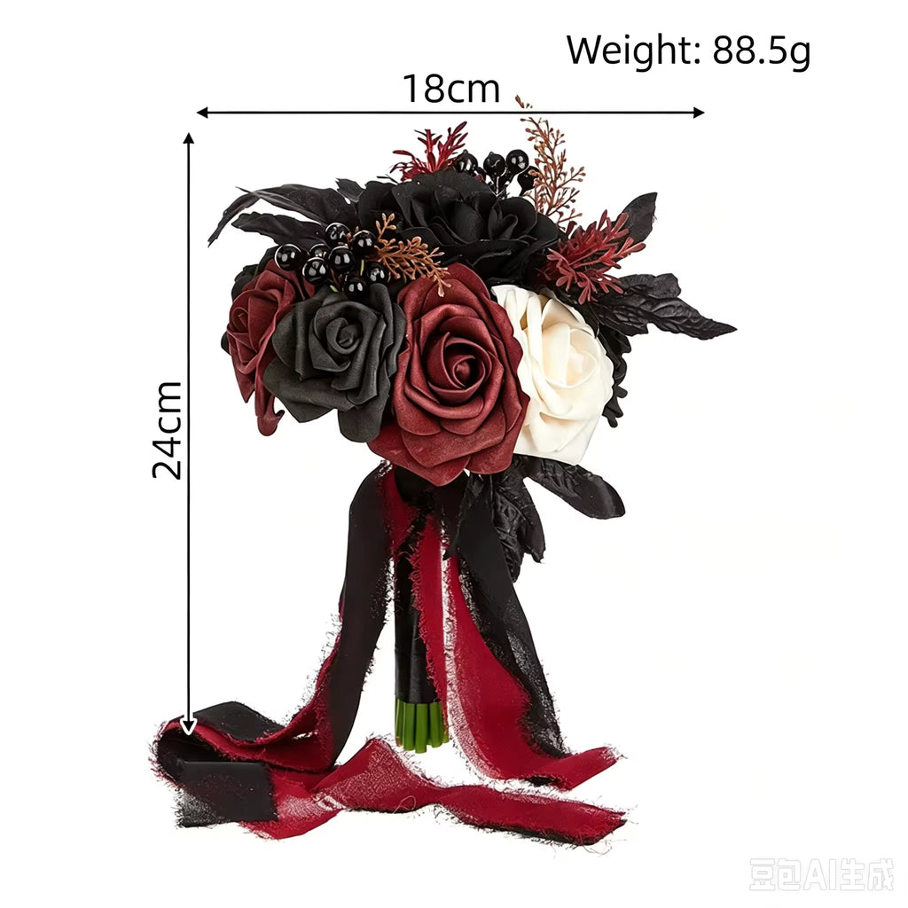 Gothic Skull Rose Bouquet – Dark Red & Black Halloween Flowers