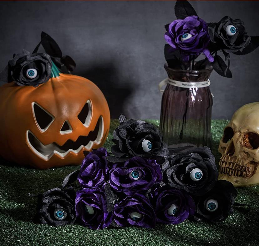 Halloween Eyeball Rose Stems – Gothic Artificial Flowers