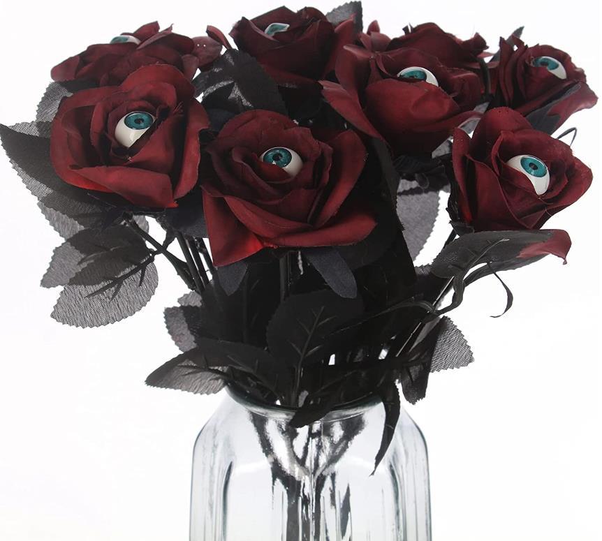Halloween Eyeball Rose Stems – Gothic Artificial Flowers