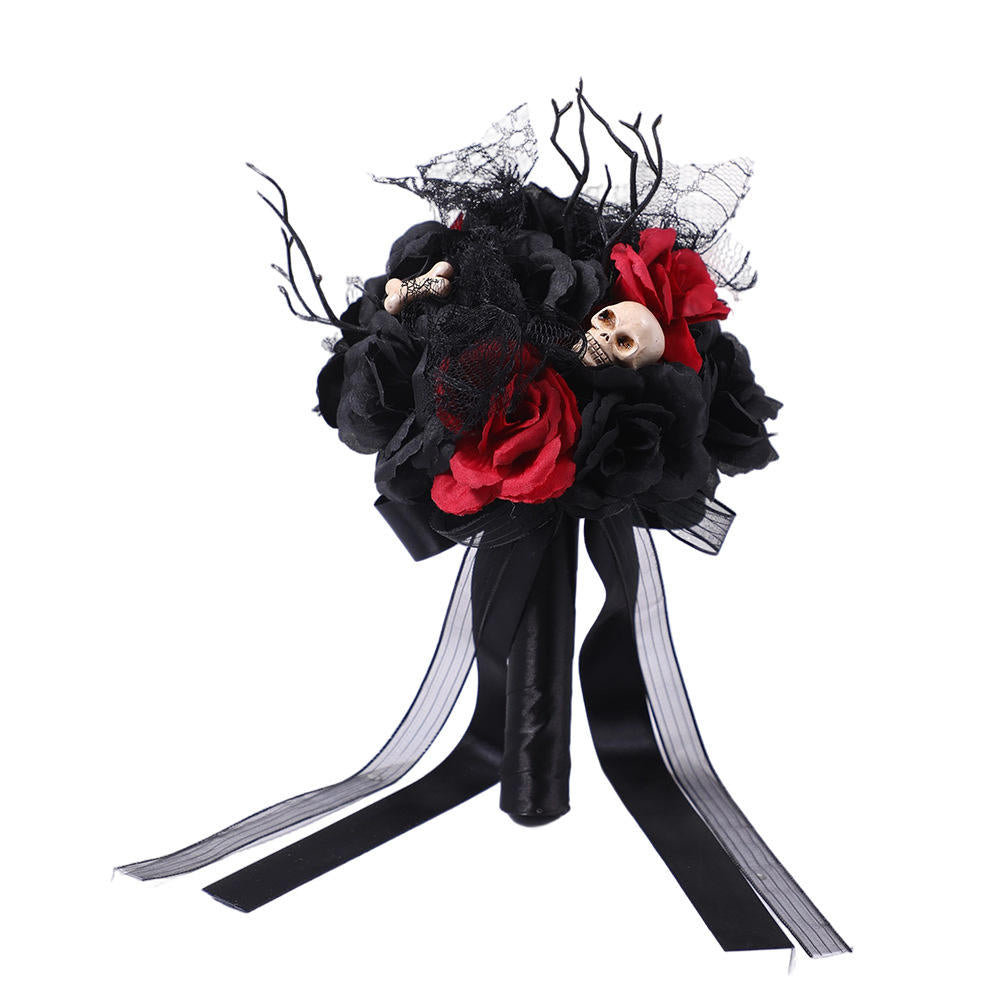 Gothic Skull Rose Bouquet – Dark Red & Black Halloween Flowers